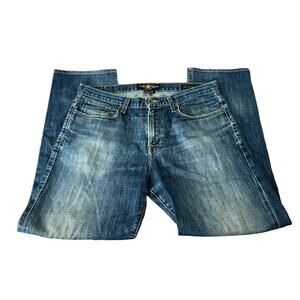 Lucky Brand Mens 34x30 Jeans Blue Straight Button Zip 5 Pocket Dark Wash Denim